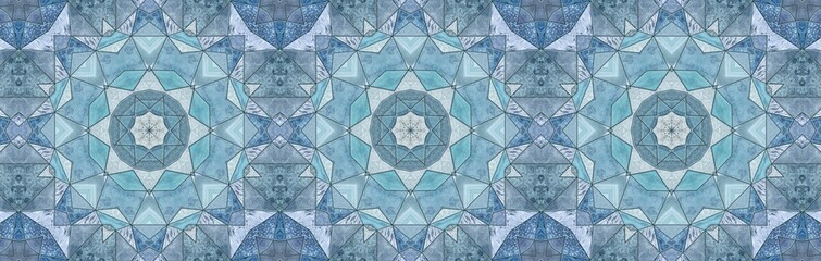 Pastel Blue Kaleidoscope Pattern Banner - obrazy, fototapety, plakaty