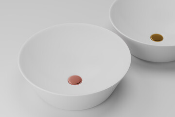 3d rendering of wash basins. Flat lay.