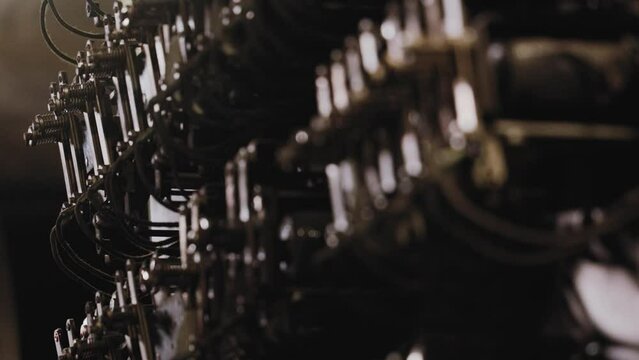 Close up view of an elevator switchgear in an old manual elevator room.