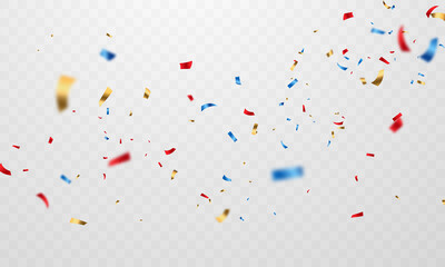 red and blue confetti celebration background For parties and festivals on a transparent background that can be isolated vector images. - obrazy, fototapety, plakaty