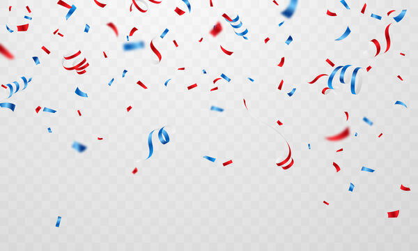 red and blue confetti celebration background For parties and festivals on a transparent background that can be isolated vector images.