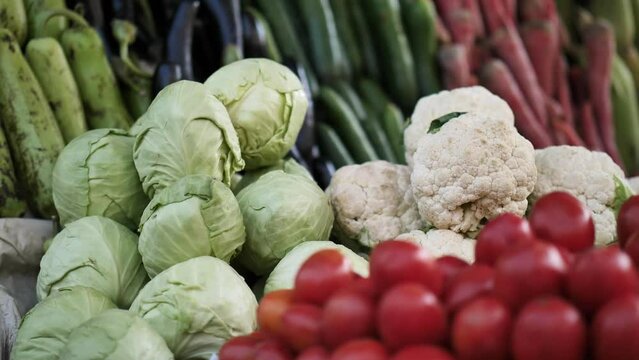 Close up shot of a vegetable stall at the local market of saddar bazar in Karachi, Pakistan.