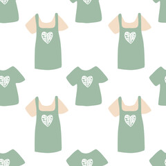 illustration of clothes. Couple shirt, cartoon edition. White background. Seamless vector. Seamless pattern. Valentine's Day decorations.