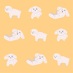 Cute white puppy dog with 3 pose seamless pattern
