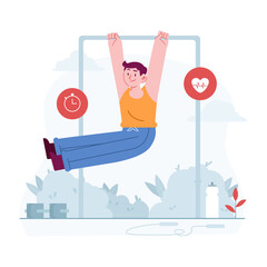 Workout concept vector Illustration idea for landing page template, Male exercise to lifting body workout for body wellness. Healthy Sport activities for good shape. Hand drawn Flat Style