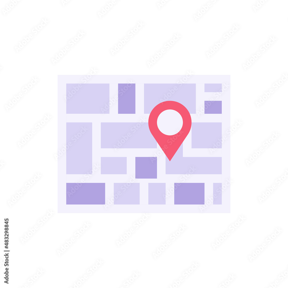 Poster location pin on abstract navigation scheme for way direction following vector flat illustration
