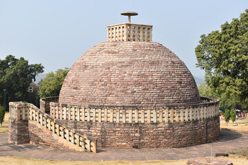 General view of  Stupa No 3, crowned by a single umbrella.  World Heritage Site, Sanchi, Madhya...