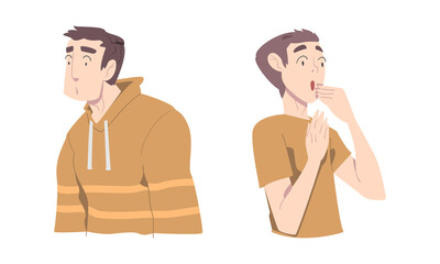 Young Man with Shocked Face Expression Gasping Feeling Astonishment Vector Set