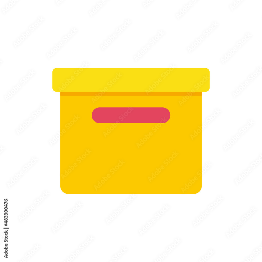 Poster yellow squared cardboard with cap and hole for handle vector flat illustration. package container