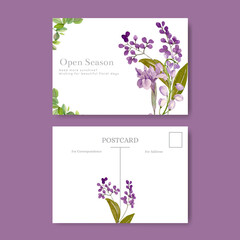 Postcard template with wild flowers concept,watercolor style