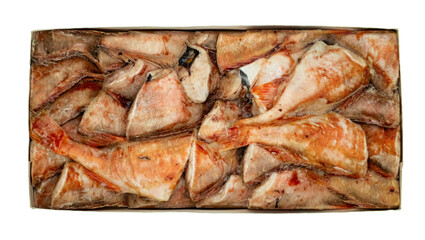 Briquette frozen sea bass for trade in the fish market