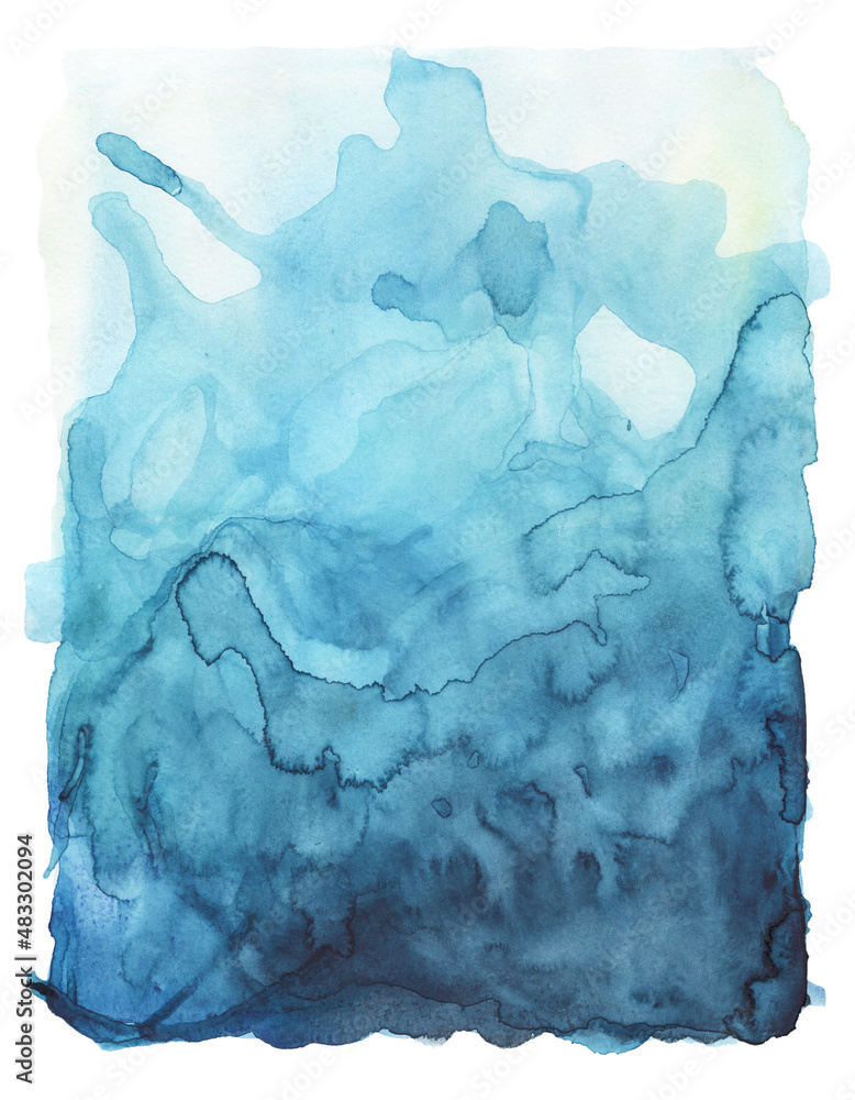 Wall mural light and dark blue watercolor on wet paper for texture background. design element for template wedd