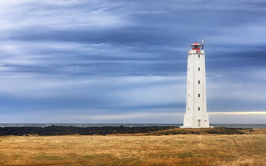 Fototapeta na wymiar Malarrif Lighthouse in the Snaefellsjokul national park, Snaefellsnes peninsula, Iceland.