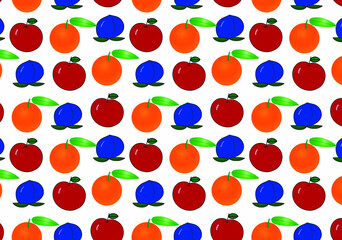 fruit seamless pattern plum orange red apple white background