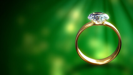 diamond engagement ring on dark colorful background with free place - abstract 3D rendering