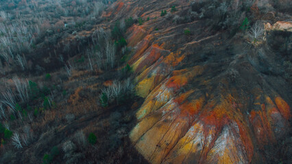 Aerial view of the Colorful landscape, Stayki, Kyiv region, Ukraine, Europe. Beauty of nature concept background.