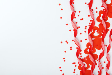 Background wit red ribbon and bright hearts for Valentine day decoration	