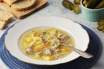 Rassolnik, traditional soup of Russian cuisine	