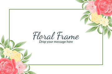 Beautiful pink roses water color floral frame background 