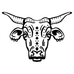 Stylized ox head chinese zodiac sign. Bull face isolated on white background.