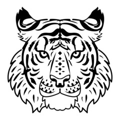 Stylized tiger head chinese zodiac sign. Tiger face isolated on white background.