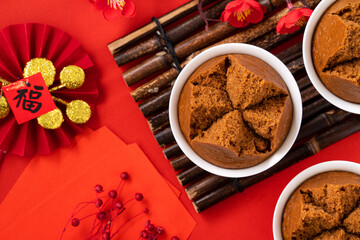 Delicious Chinese steamed sponge cake named Fa Gao for lunar new year festival traditional food.