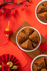 Delicious Chinese steamed sponge cake named Fa Gao for lunar new year festival traditional food.