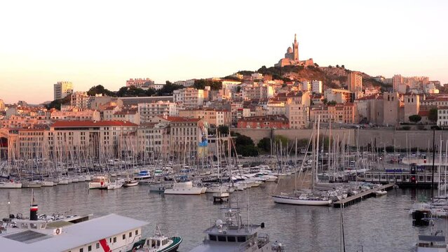 The view of Old Port of Marseille and Notre Dame de la Garde, Marseille, France