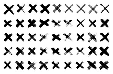 Hand drawn set of cross brush strokes.X black stripes collection. Cross sign graphic symbol. Vector