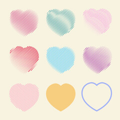 A big set of hearts. Hearts of various shapes. Collection of hearts for Valentine s Day. Vector illustration