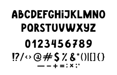 Hand drawn abstract minimalist modern font alphabet. Typography typeface uppercase, number, sign.  Vector illustration.