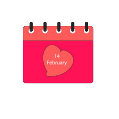 Valentine's day calendar. 14 february text in heart.