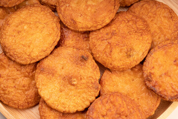 Japanese rice crackers or Senbei, Japan traditional snack, Senbei are often eaten with green tea as a casual snack.