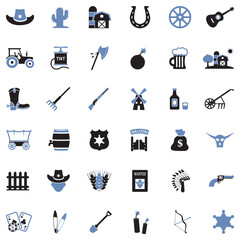 Cowboy Icons. Two Tone Flat Design. Vector Illustration.