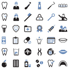 Dentist Icons. Two Tone Flat Design. Vector Illustration.