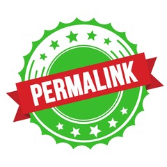 PERMALINK text on red green ribbon stamp.
