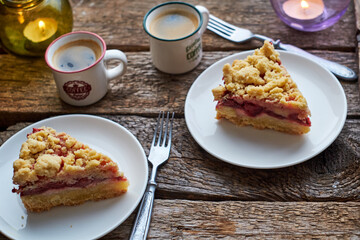 Pie with strawberries. Side view.