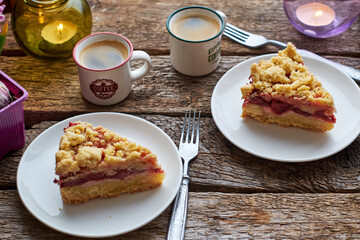 Pie with strawberries. Side view.