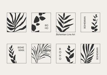 Minimalist botanical plant logo with leaves abstract collage