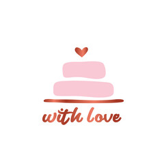 Greeting card with simple hand drawn cake and heart for wedding, birthday, valentines day. Vector.