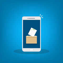 Mobile phone with voting ballot in ballot box. Voting online, e-voting, election internet system. 