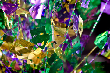 Colorful masks used as decorations at a party during the celebration of the Jewish holiday of...