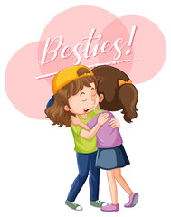 Best friend girls cartoon character with besties lettering