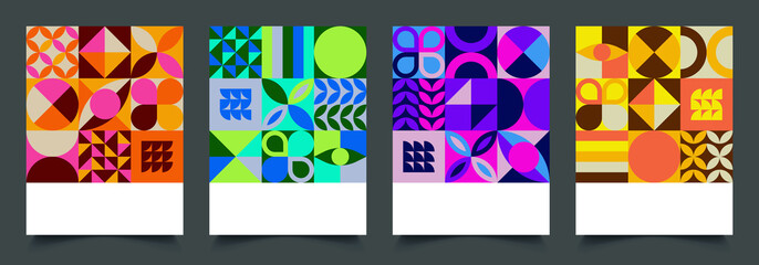 Retro Neo Geometric Poster Set, Colorful Geometric Shape Cover Background Template