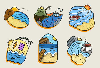 Illustrations of beach, sea, nature and beach life