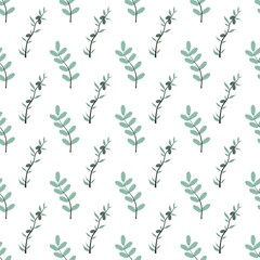 Fototapeta premium lovely flower pattern - cute green plant leaves on a white background