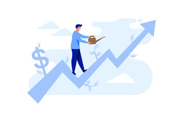 Businessman running up graph business tree, illustration vector cartoon. Money growth concept vector illustration.
