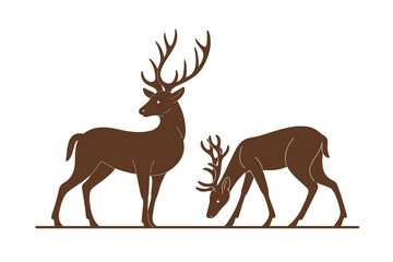 Silhouette of deer and stag. Detailed drawing of animal. 