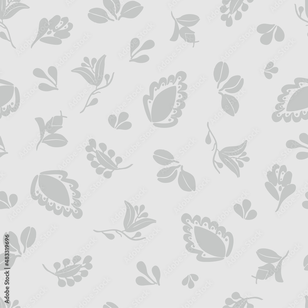 Poster tile vector pattern with seamless floral and leaves print on a grey background