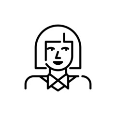Line art avatar icon. Cute girl with bob haircut wearing a shirt. Pixel perfect, editable stroke avatar